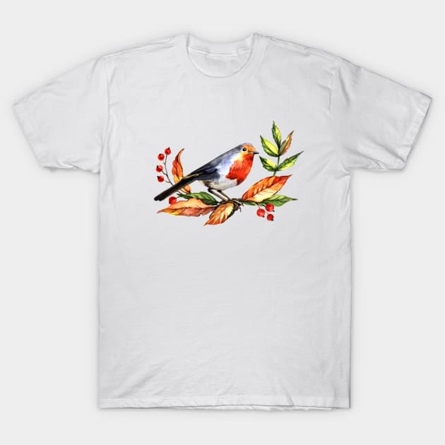 Bright watercolor Christmas bird T-Shirt by AnnaY 